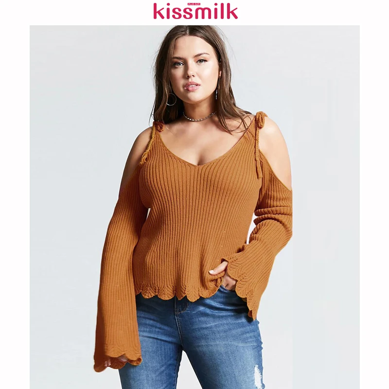 Женский Однотонный свитер Kissmilk с открытыми плечами v-образным вырезом