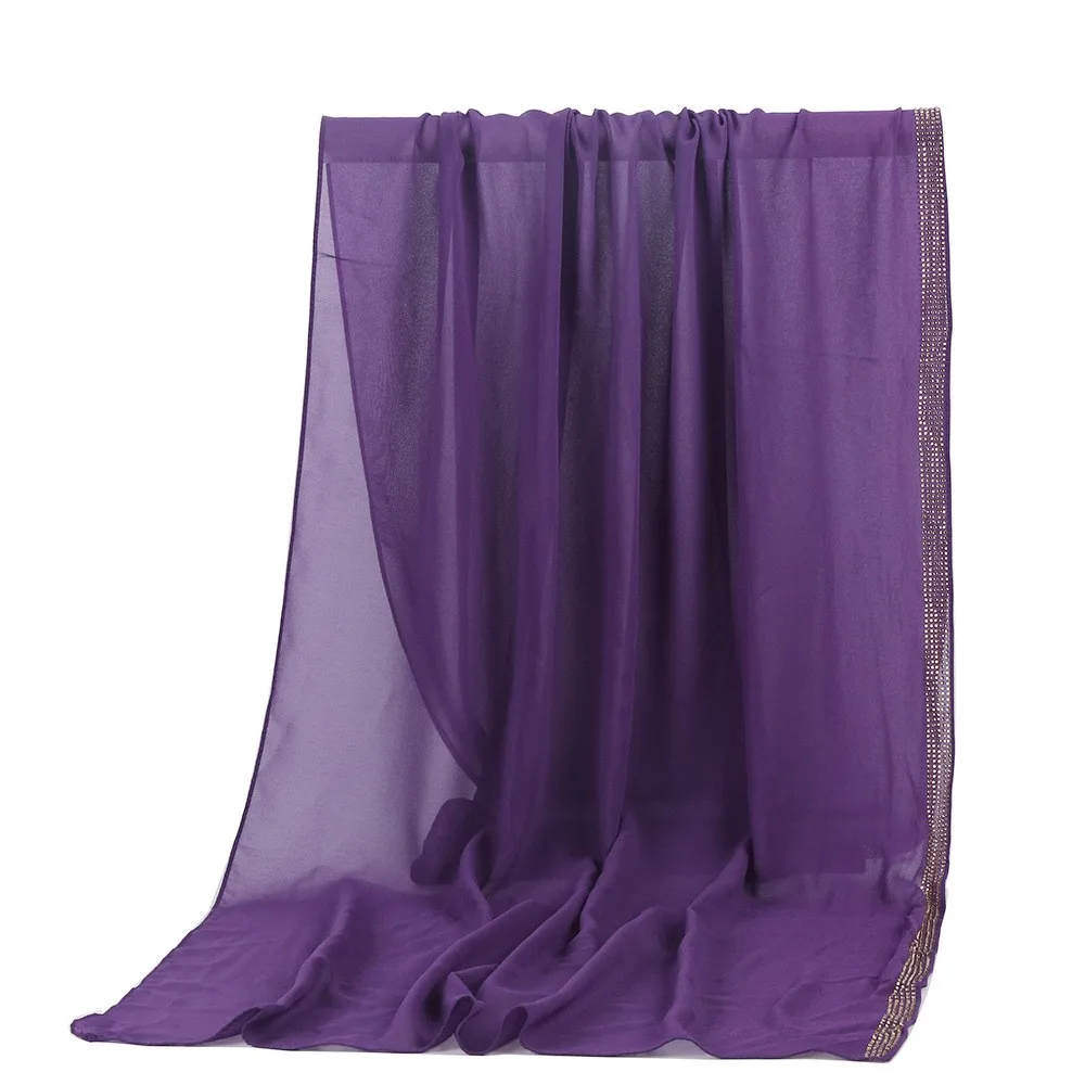 

Women Plain Chiffon Scarf Hijab 68*168CM Headwear Headscarf 2021 New Islam Muslim Fashion Shawls Wraps Female Diamonds Headscarf
