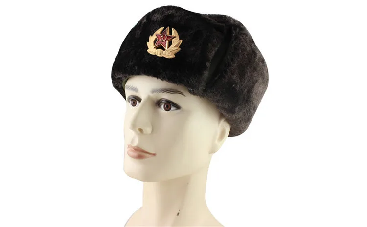 Советская армия, военный значок, Россия, ушанка, шапки-бомберы, летчик, охотник, шапка, зимняя, искусственный мех кролика, ушанка, мужские снежные шапки