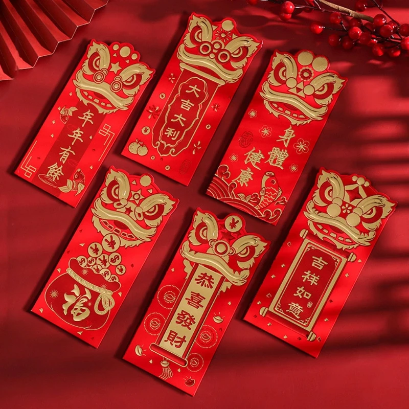 

N58C 6 шт. 2022 китайские новогодние красные конверты с мультяшным тигром карманы для денег на удачу традиционный праздник весны HongBao