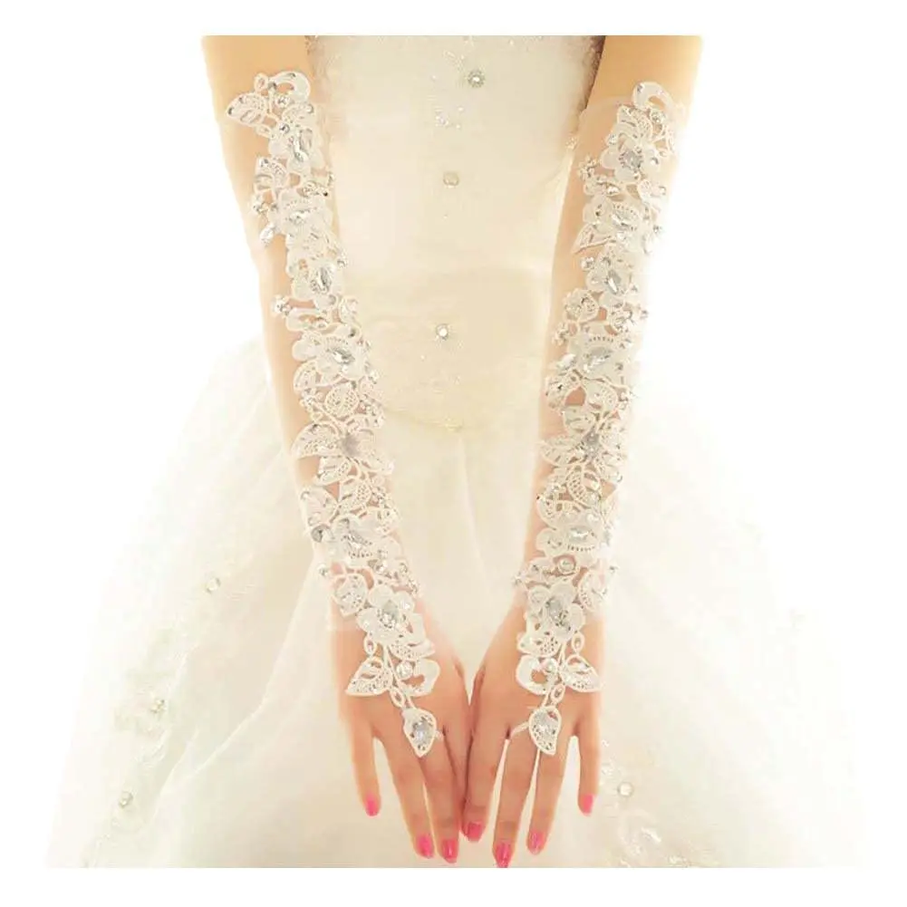

White Exquisite Wedding Gloves Bride Bridal Wedding Dress Lace Gloves 2023