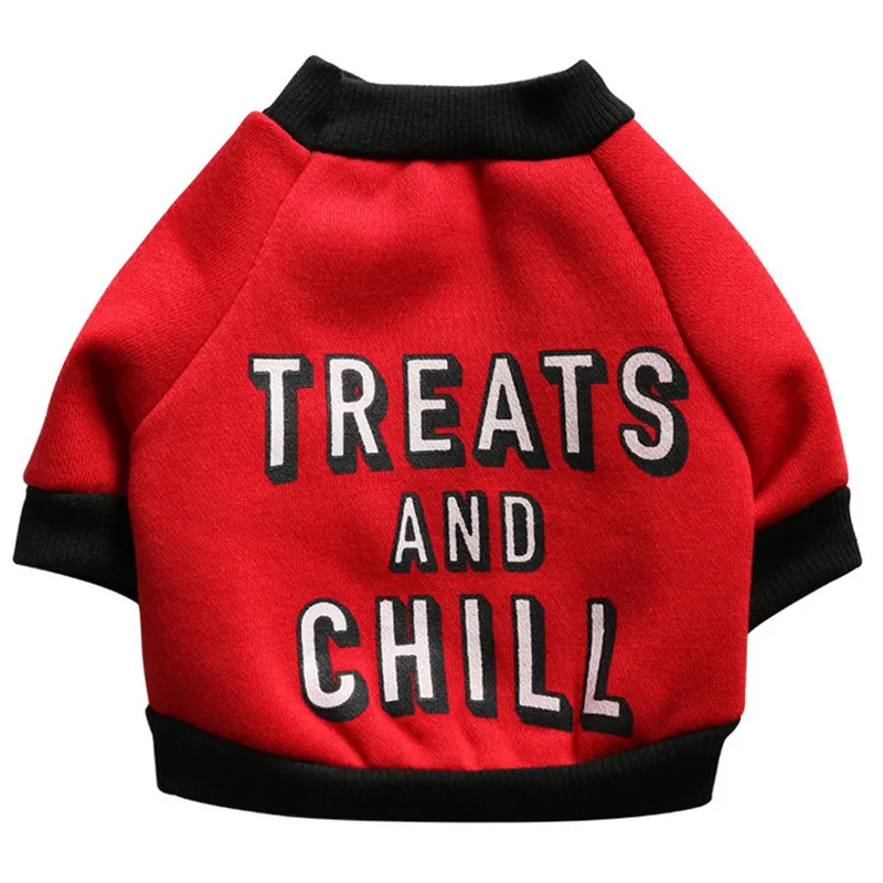 Забавная флисовая рубашка с надписью TREAT And CHILL Pet Dog одежда для щенка теплый свитер
