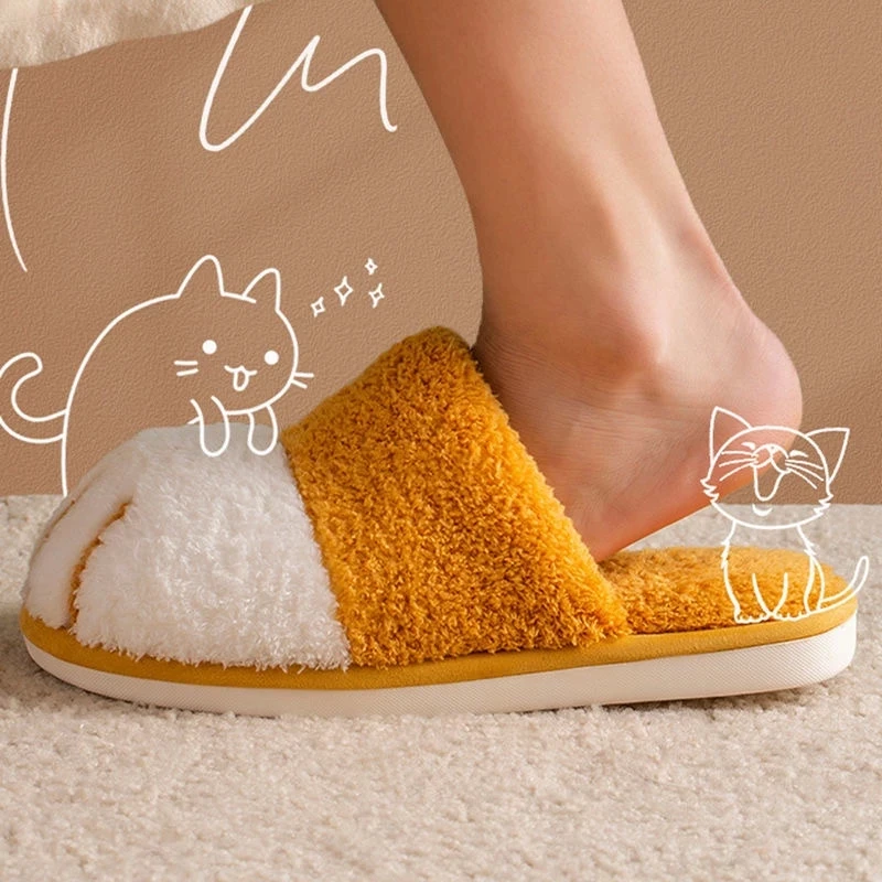 

Winter House Warm Fur Slipers For Women Cute Cat paw Designer Bedroom Warm Plush Shoes Non-slip Indoor Women Furry Slippers