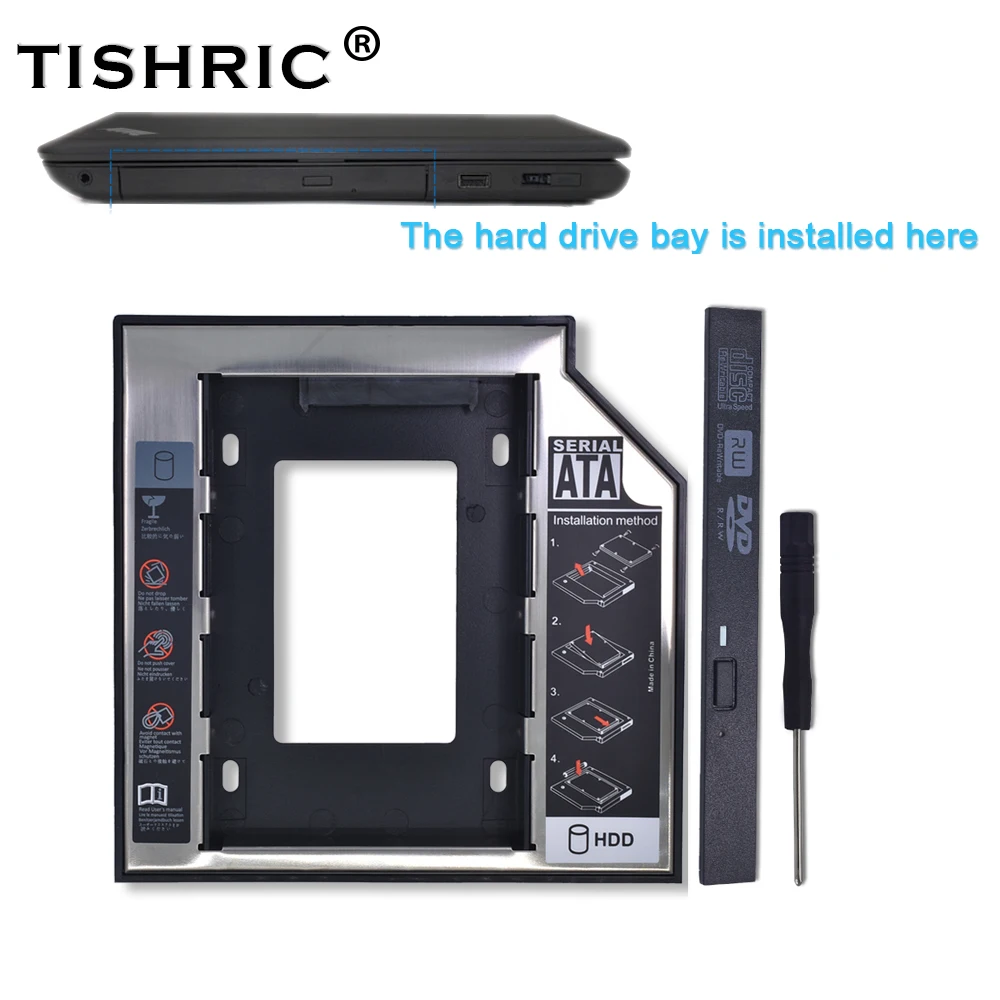 Черный Tishric Универсальный пластик алюминий 12,7 мм SATA 3,0 2," HDD Caddy адаптер DVD HDD для ноутбука Cd нечетный жесткий диск Корпус Optibay - Цвет: Черный