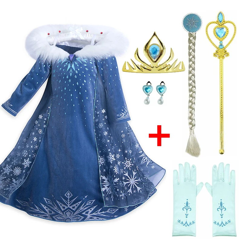 Queen Crown Set Frozen Anna Elsa Dress Party Cosplay Clothing Princess Kids Dresses Birthday Christmas | Детская одежда и обувь