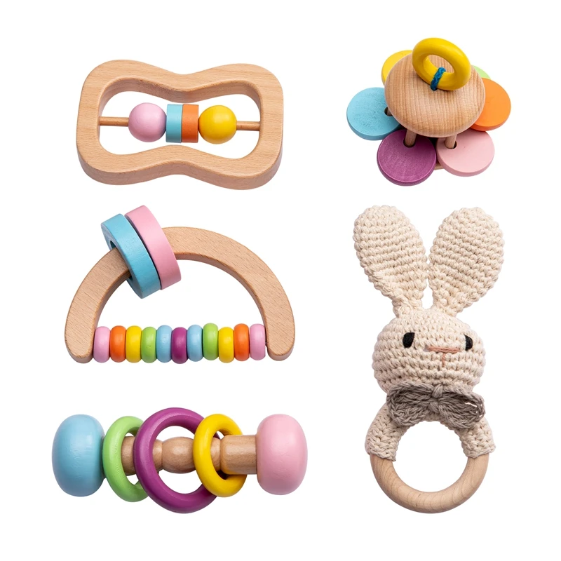 

1Set Baby Montessori Toys Crochet Animal Rattles for Newborn Baby Pacifier Educational Uarent-child Games Baby Cognitive Toys