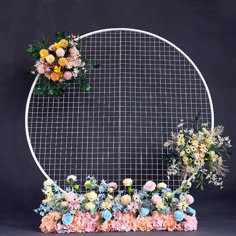 

Wedding New DIY Arch Wrought Iron Circular Grid Screen Wedding Stage Background Layout Ring Birthday Party Balloon Arch
