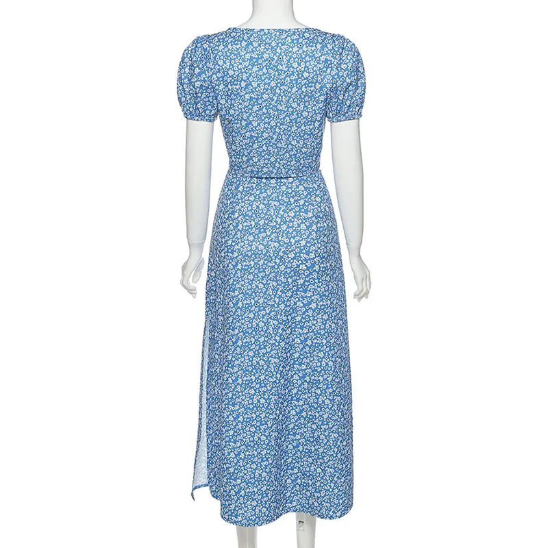 Комплект из двух предметов с цветочным принтом и пышными рукавами Женская