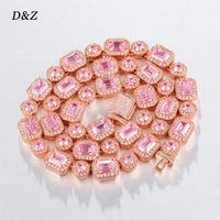 D&Z New 9mm Iced Out CZ Stones Tennis Chain & Necklace Box Buckle Rose Gold 3 Colors Female Jewelry Necklace For Birthday Gift