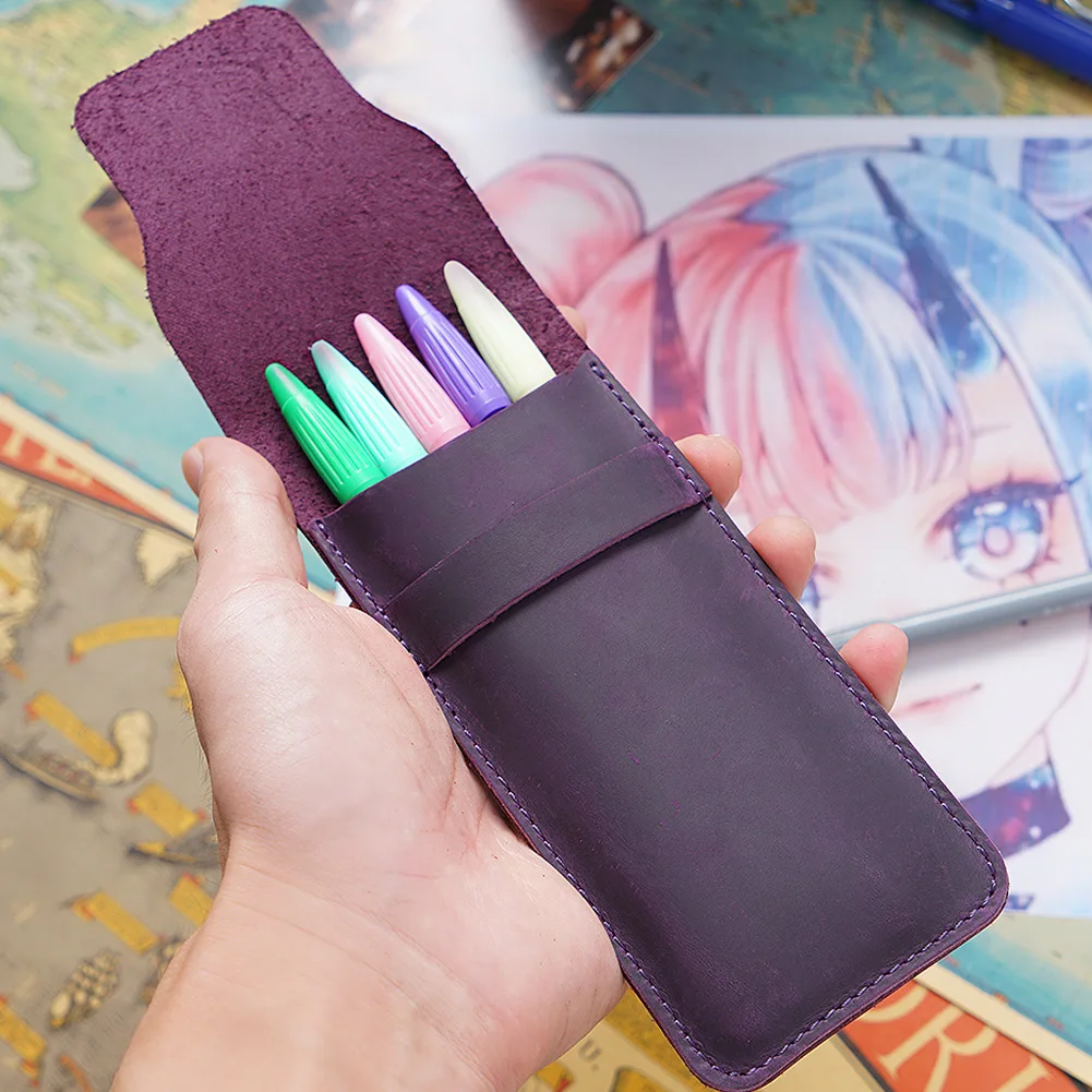 

Handmade Genuine Leather Pencil Bag Vintage Retro Style Cowhide Pen Case School Bag Glasses Case Office Stationery Gift