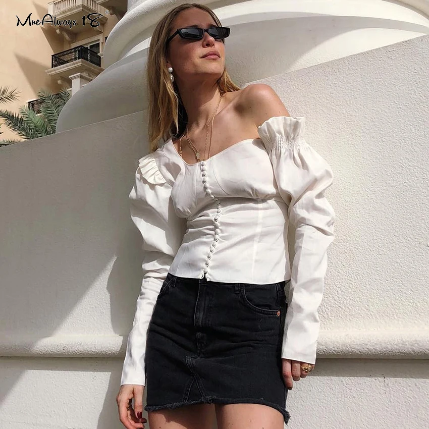 Женский асимметричный топ Mnealways18 белая туника с оборками и длинным рукавом на