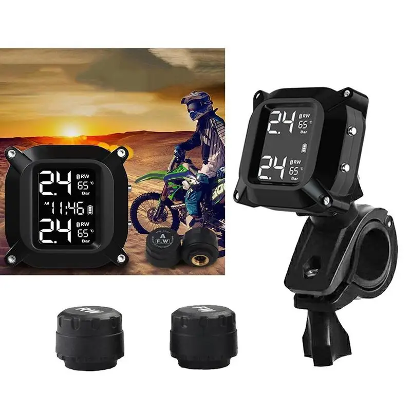 

Solar Wireless High-Precision Monitoring Tire Pressure Monitor For Motor Bike Sensor Digital Black Color with A4O7