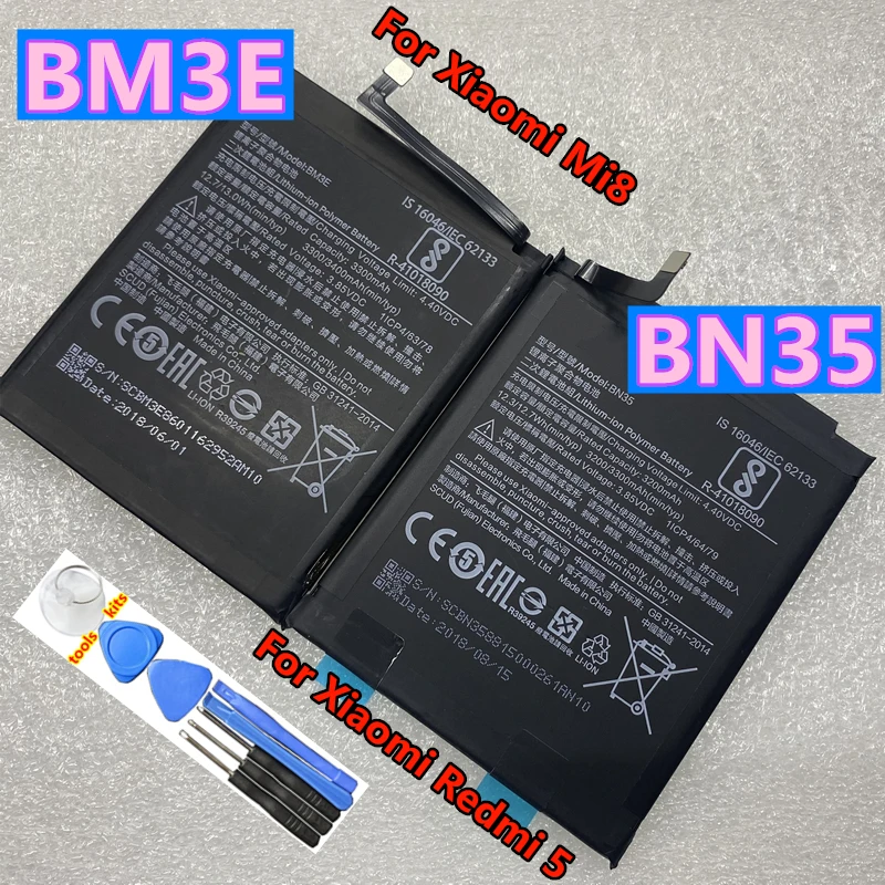100% Оригинальный аккумулятор BM3E для Xiaomi 8 Mi Mi8 M8 Real 3400mAh BN35 Redmi 5 7&quot|Аккумуляторы