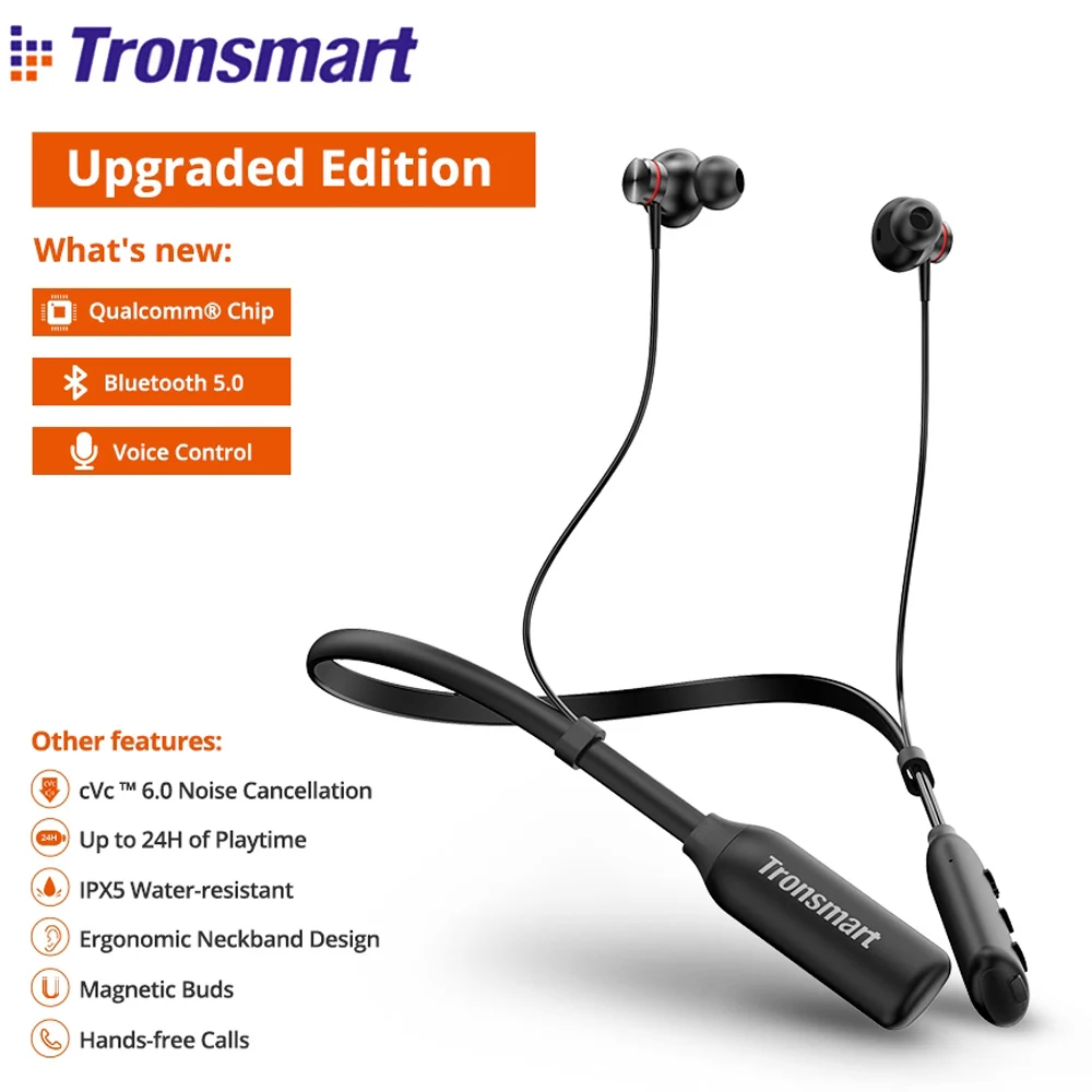 Обновленный Tronsmart S2 Plus Bluetooth 5,0 наушники с чип Qualcomm глубокий бас Голосовое управление беспроводная гарнитура для iOS Android