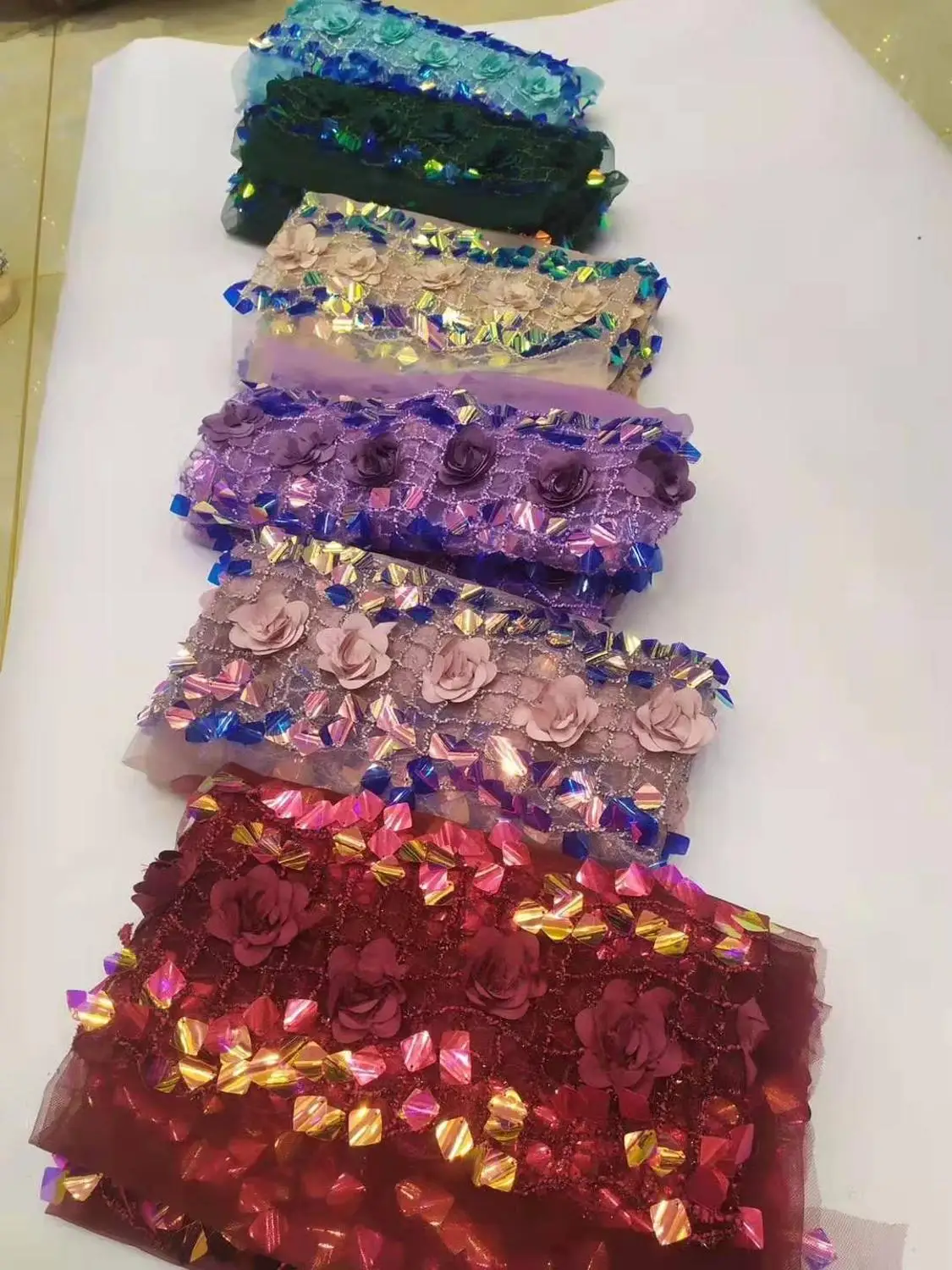 3D Цветочная сетка газовая вышивка блестящие вогнутые блестки африканские