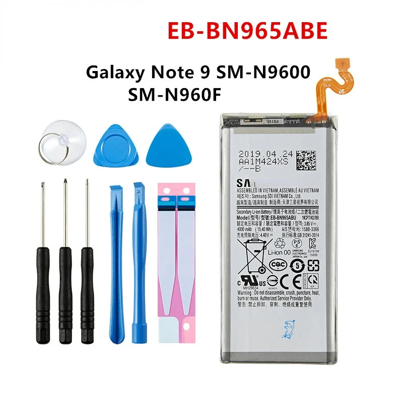 

Оригинальная деталь, Аккумулятор Емкостью 4000 мАч для Samsung Galaxy Note9, Note 9, EB-BN965ABU N960F, N960U, N960N, N960W + Инструменты