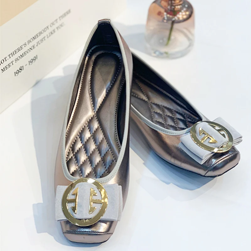 

2020 summer square head flat shoes round buckle comfortable casual ballet large size mother women shoes platform shoes