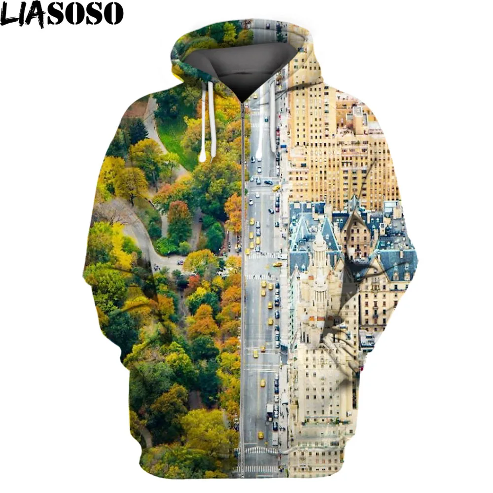 

LIASOSO Funny PinCou 3D Printed Zip Hoodies Men Women Fashion Forest City Oversized Sweatshirts Hip Hop Autumn Coat Sportswear