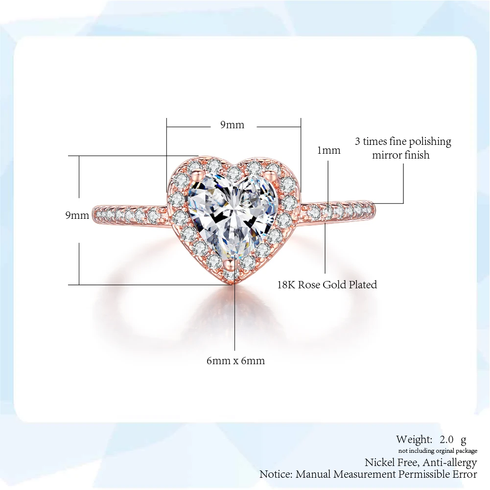 Женское Обручальное кольцо в форме сердца с кристаллами |