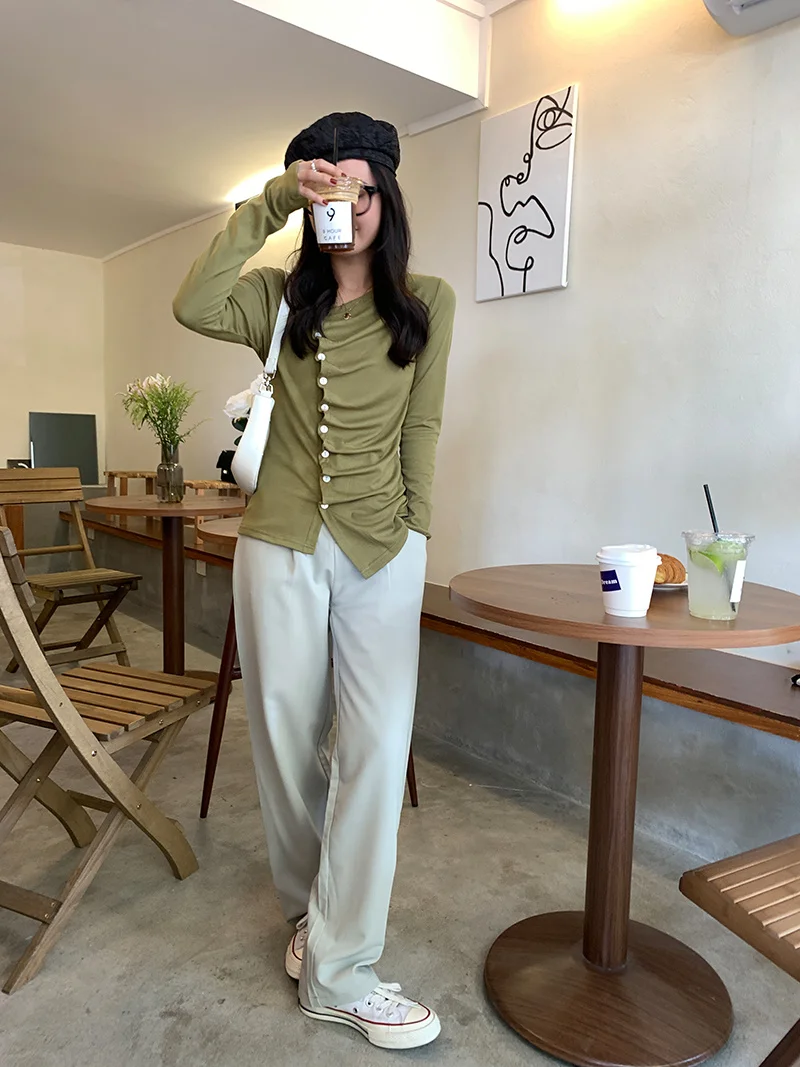 Повседневные Широкие Женские Брюки Корейская версия свободные с высокой талией