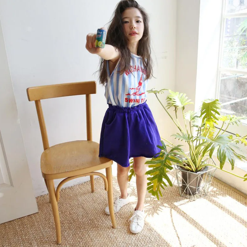 Girls Summer Set Striped Casual Clothing Suit Vest T-shirt + Skirts Children Letter Clothes Family Matching |