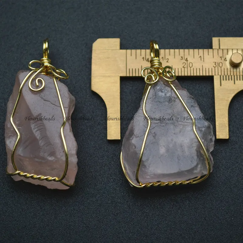 Rough Natural Rose Quartz Irregular Shape Winding Pendant Healing Mineral Gemstone Girlish DIY Gift Necklace Makings | Украшения и