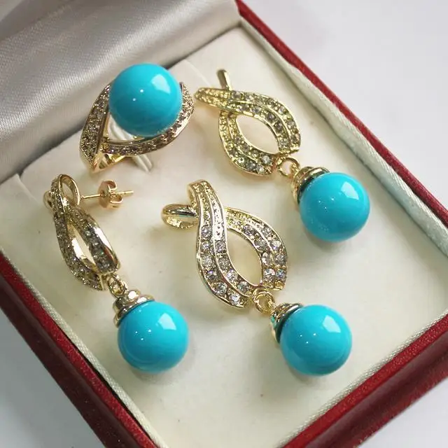 

Лидер продаж! Идеальное сочетание красивых ювелирных изделий 18KGP 12 мм синяя жемчужная подвеска, серьги, набор колец