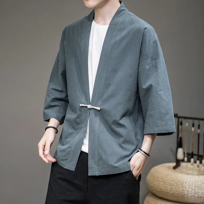 Халат Мужской Хлопковый льняное кимоно Традиционная японская повседневная