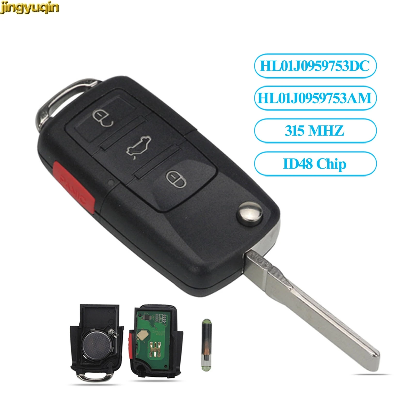 Jingyuqin Флип дистанционный Автомобильный ключ для VOLKSWAGEN VW Touareg Switchblade HL01J0959753AM 753DC 315