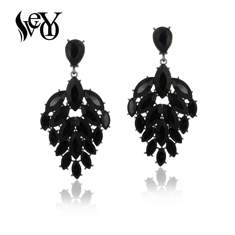 

VEYO, модные ювелирные изделия, черные Кристальные Висячие серьги, гипербола, роскошные Висячие серьги для женщин