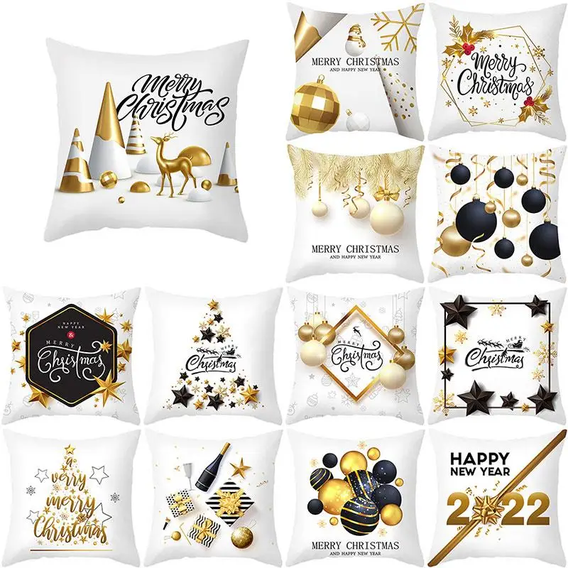 

Christmas Style Peach Skin Pillowcase Letter Pattern Printed Living Room Sofa Cushion Cover Comfortable Home Textile Products