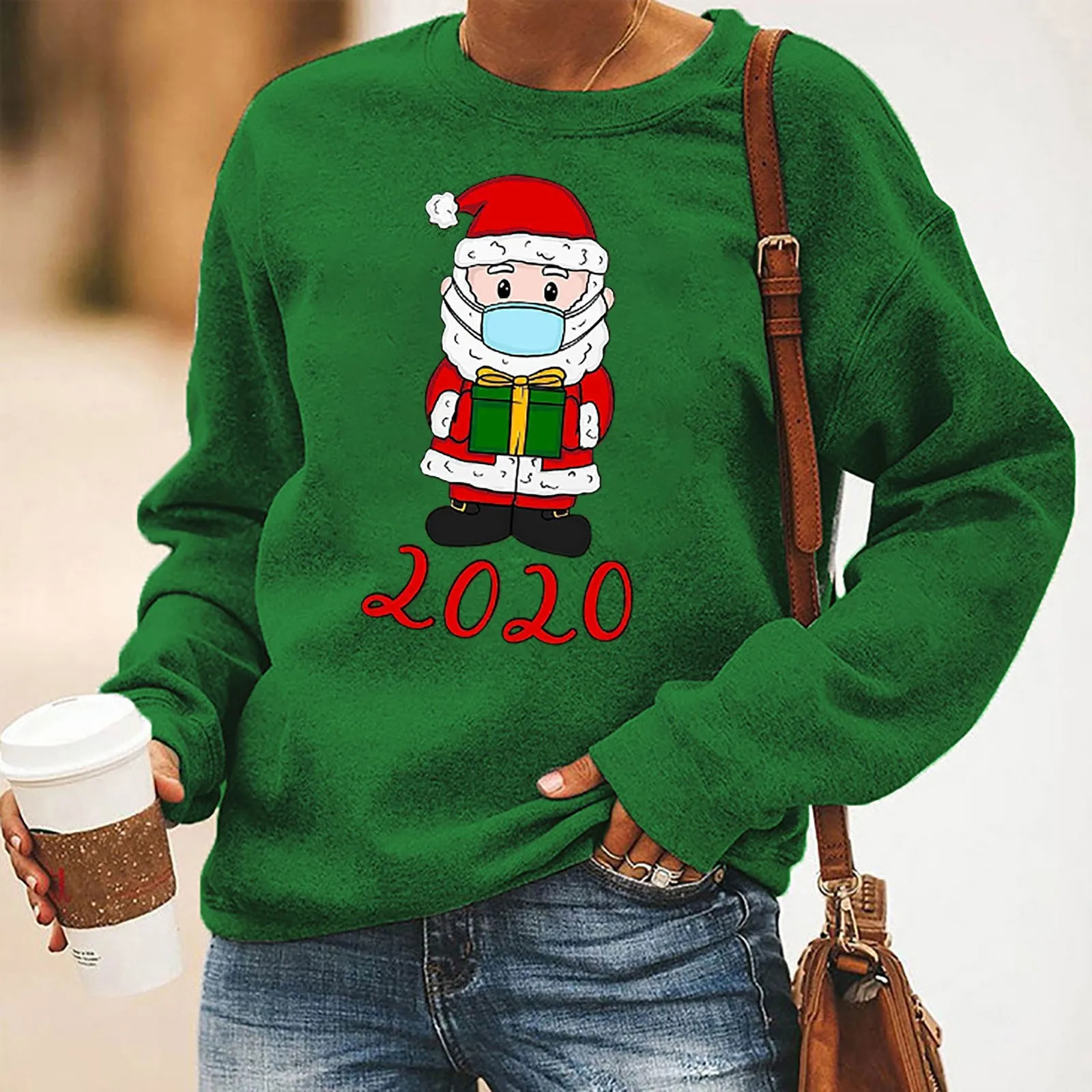 Женские топы 2020 Рождественская Толстовка с длинными рукавами и изображением
