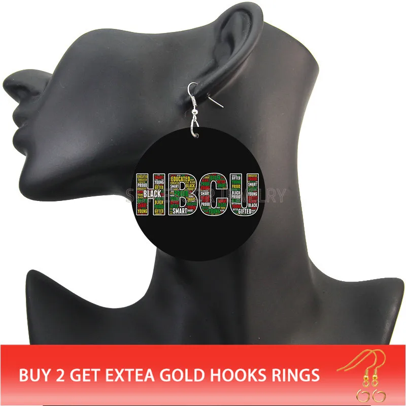 SOMESOOR Painting HBCU Black Sayings Artstic Wooden African Earrings Educated College Smart Afro Wood Jewelry For Women Gifts  - buy with discount