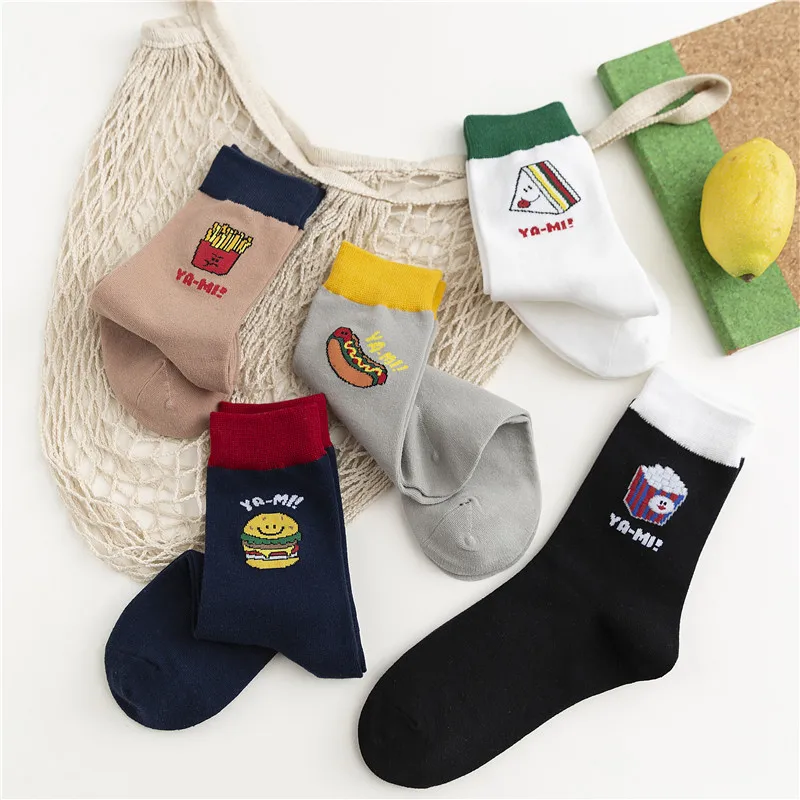 SP& CITY, 5 пар, Новое поступление, Женские Короткие Носки с рисунком еды, картофеля фри, женские повседневные забавные носки для студентов