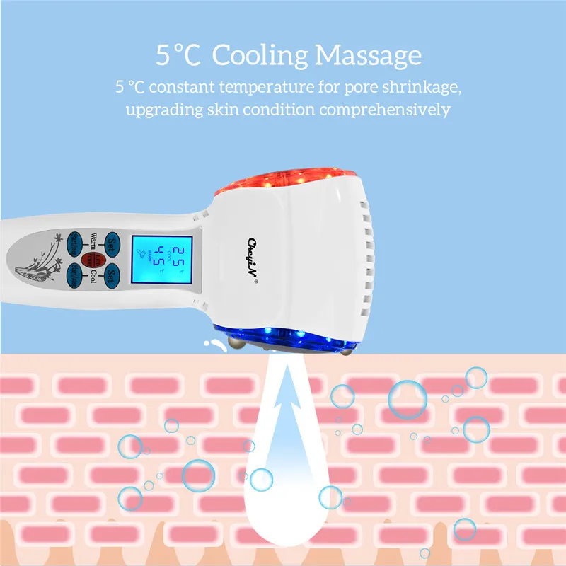 

2 Modes Therapy Hot Cold Hammer Blue Red Photon Light Acne Treatment Skin Lifting Rejuvenation Nutrition Lead-in Massager Relax