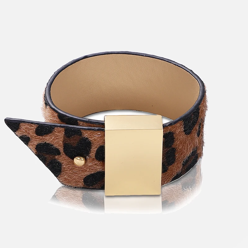 Модный Панк Металлический кожаный браслет для женщин винтажный Леопардовый
