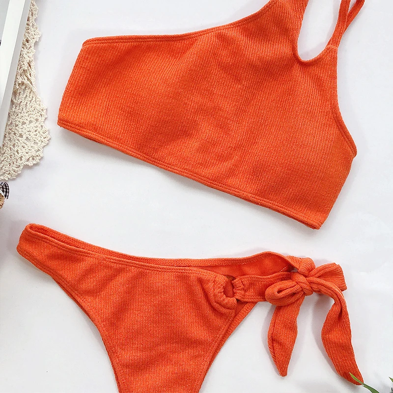In-X сексуальное оранжевое бикини комплект 2020 женский купальник на одно плечо с