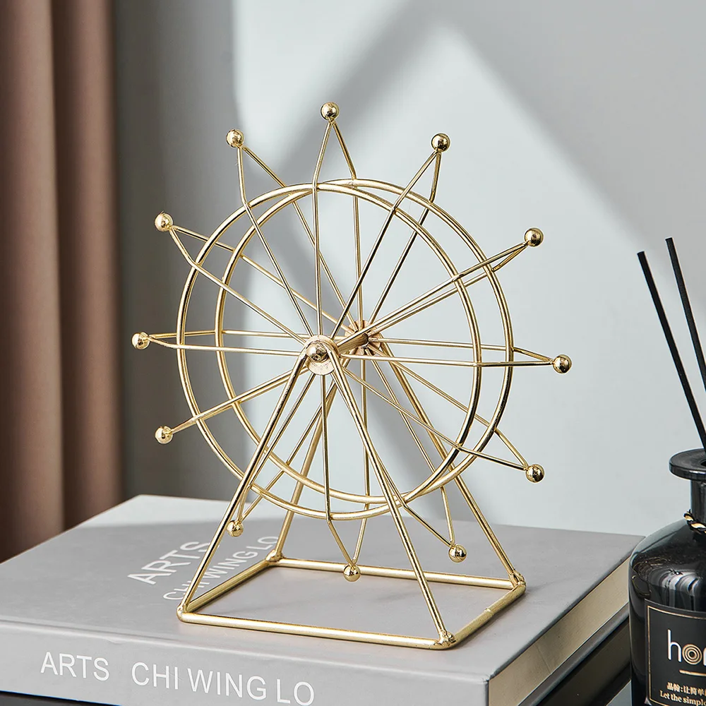 

Modern Home Decoration Metal Ferris Wheel Rotatable Living Room Office Desktop Decoration Golden Toy Gifts for Children Adult