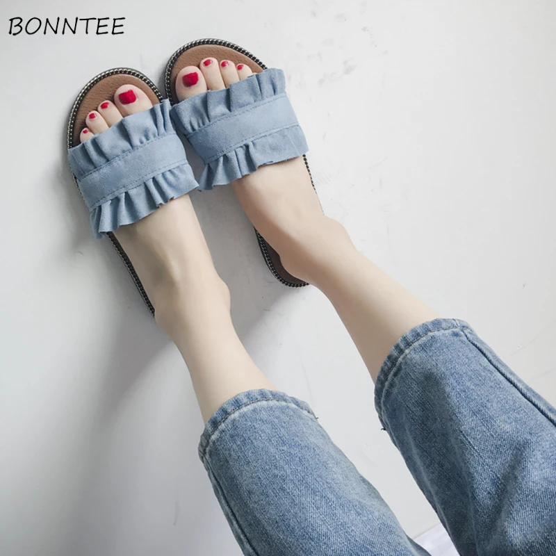 

Женские летние шлепанцы, новые модные Универсальные Нескользящие дышащие туфли, женская простая однотонная элегантная обувь для отдыха в К...