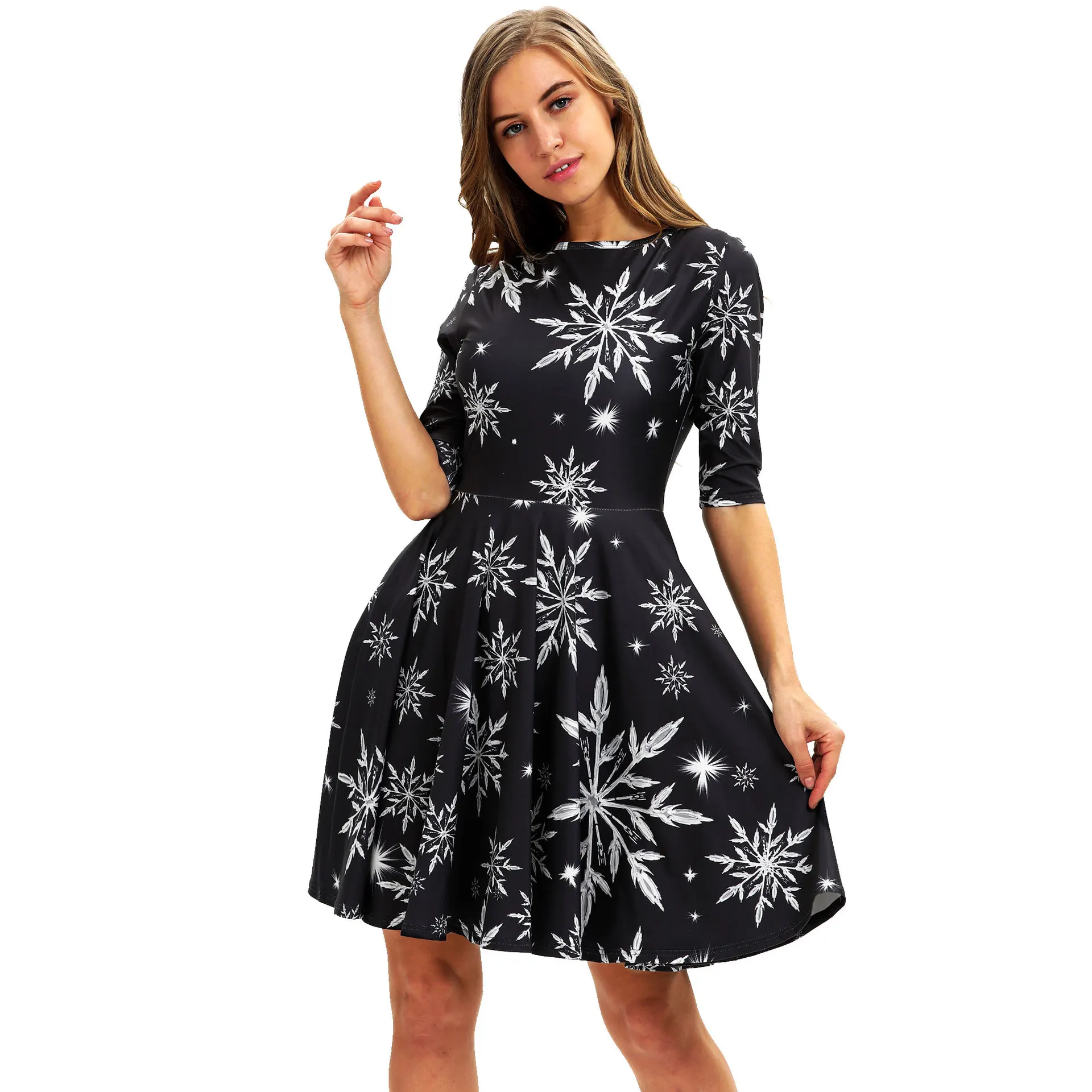 

2021 New Fashion Autumn Digital Printed 7-Sleeve Women's Slim Dress