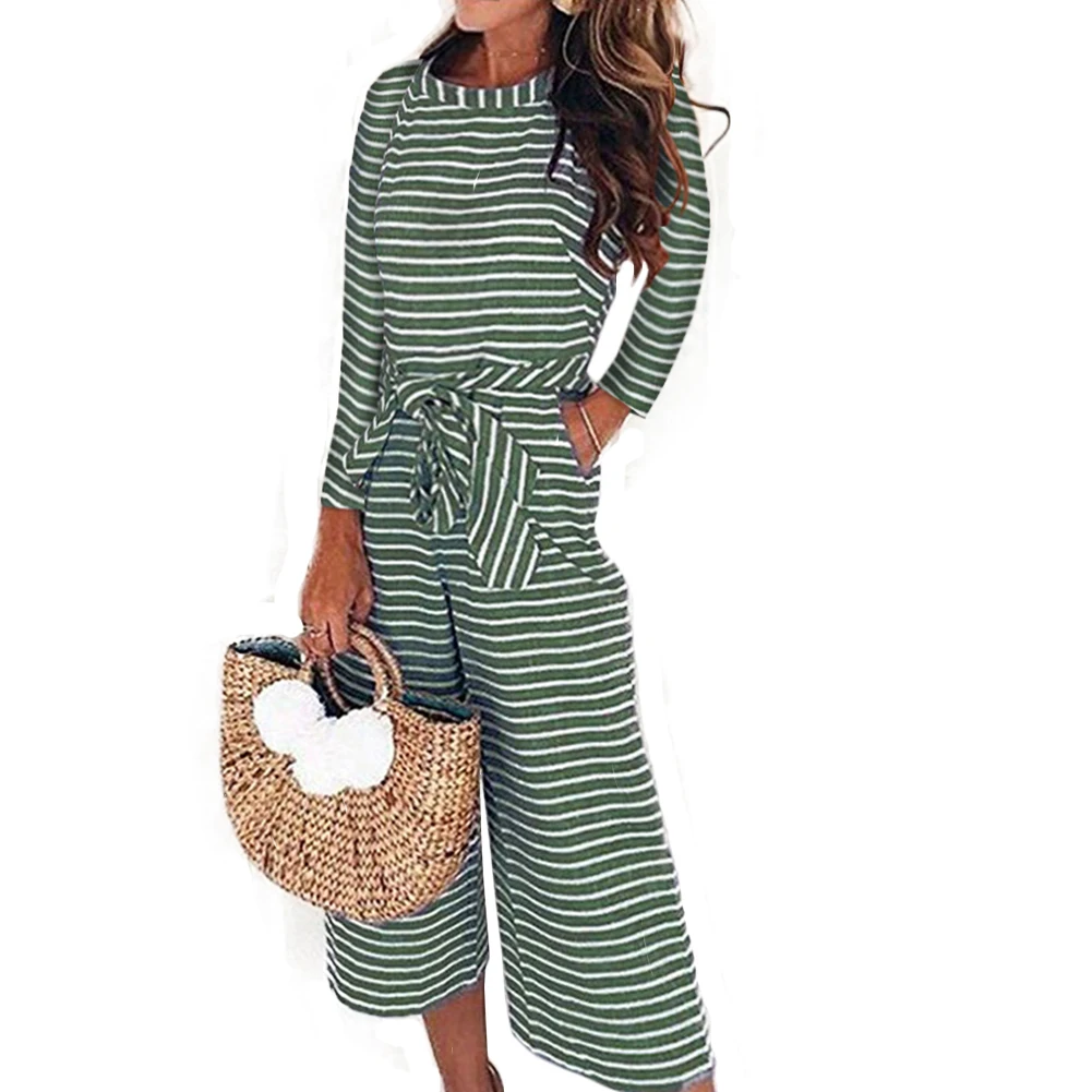 

Goocheer Модные женские комбинезоны с длинным рукавом в полоску с широкими штанинами женские осенние комбинезоны с длинным рукавом с поясом ко...
