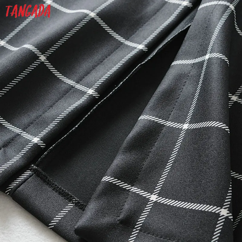Tangada, женская черная клетчатая юбка-карандаш для работы, винтажная элегантная Офисная Женская юбка с поясом, Ретро стиль, юбки до середины икры 6A123