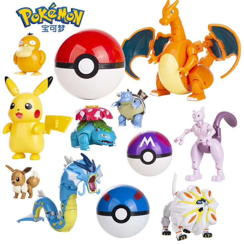 

Pokemon Cartoons Movie Anime Figure Genuine Pikachu Mewtwo Charmander Pocket Monster Pokeball Pet Action Deformation Model Toys