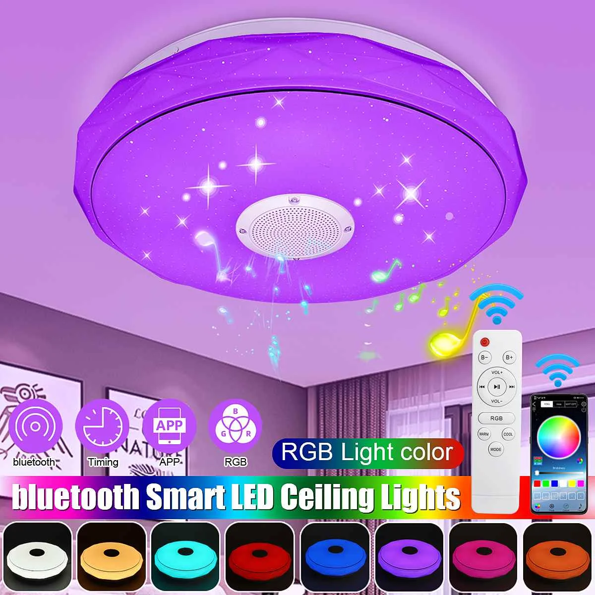 

Современный RGB светодиодный потолочный светильник, музыкальный светильник для спальни, умный потолочный светильник с дистанционным управл...