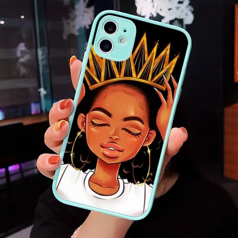 

Fashion Black Girls Phone Case Matte transparent For blue iPhone 12 Mini 11 Pro XR XS Max 7 8 Plus X Back Cover