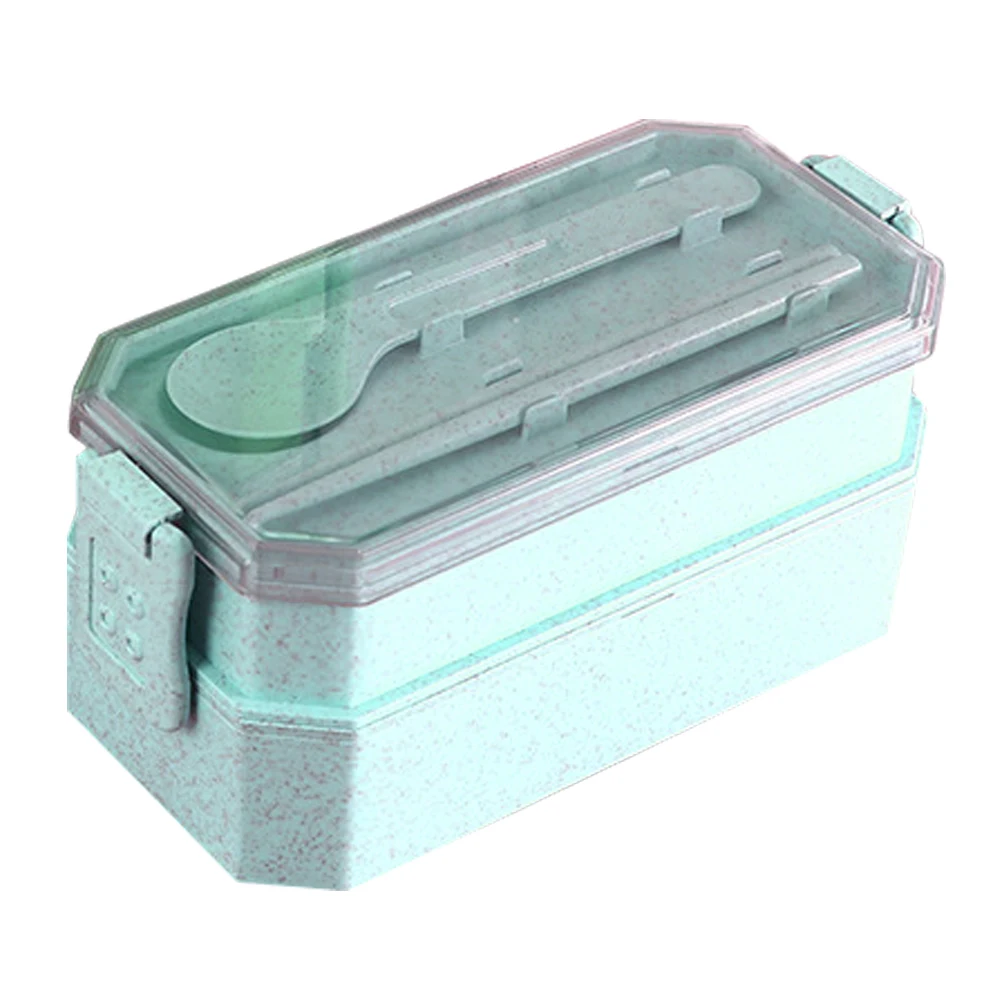 2Tier Portable Wheat Straw Kids Lunch Box for Kids Food Container Lunchbox Case Storage Organizer Bento Box Food Box Container