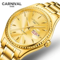 carnival top brand fashion gold watches for men luxury business mechanical wristwatch waterproof luminous automatic reloj hombre