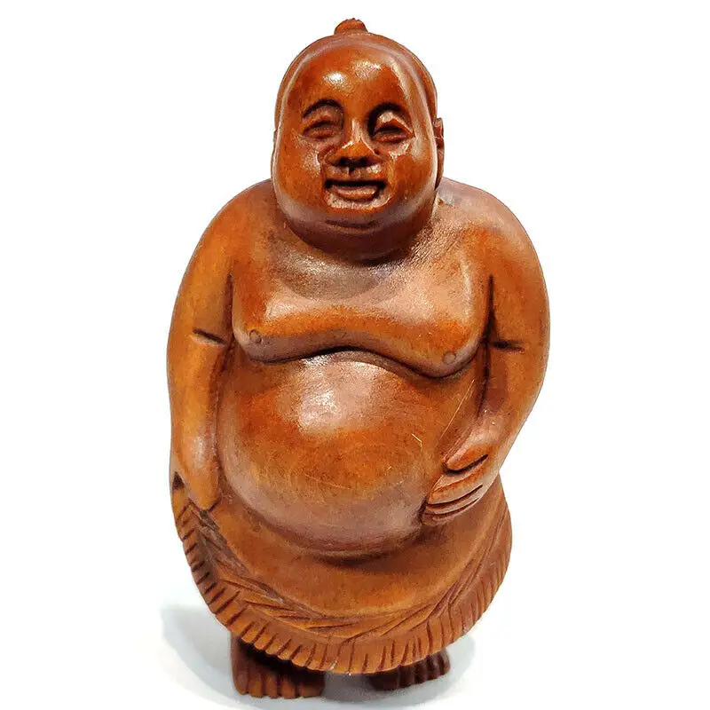 

Y7527-Коллекционная 20 лет 2 "ручной работы самшита нэцкэ: японский борец человек