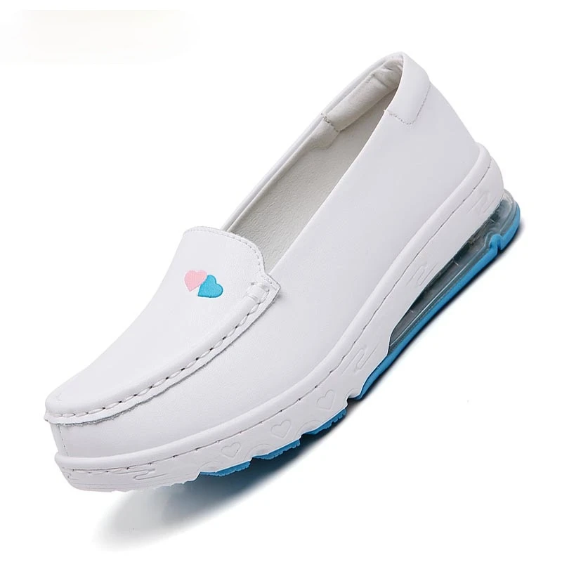 

Туфли женские на плоской подошве, повседневные лоферы, без застежки, для медсестер, мягкая дышащая обувь для работы, Нескользящие, белые, 2021