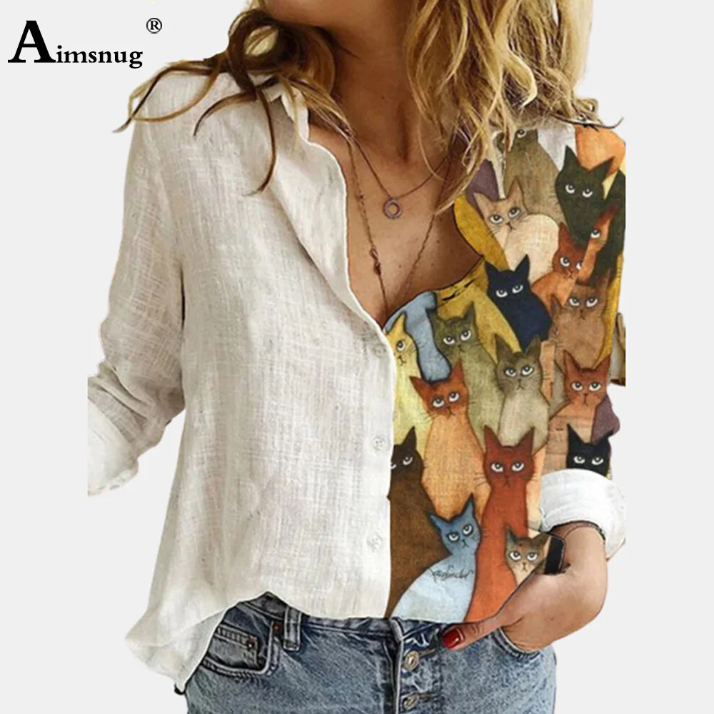 Aimsnug Plus Size Ladies Elegant Leisure Casual Shirt 3D Print Women's Top Open Stitch Blouse Femme blusas shirt ropa mujer 2021